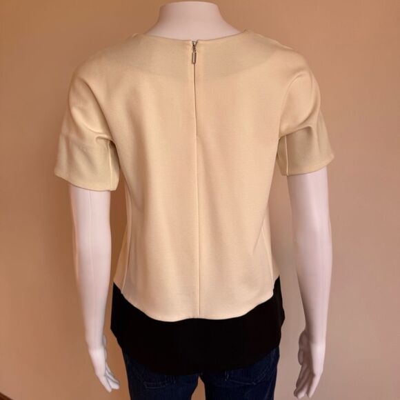 MaxMara Ivory Cream Colorblock Stretch Jersey Short Sleeve T- Shirt Viscose Sz S - Picture 6 of 13